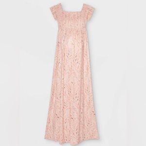 Floral Print Short Sleeve Smocked Maxi Maternity Dress - Isabel Maternity Small